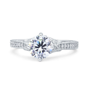 Art Deco Wedding Bridal Ring Round Simulated Cubic Zirconia 925 Sterling Silver